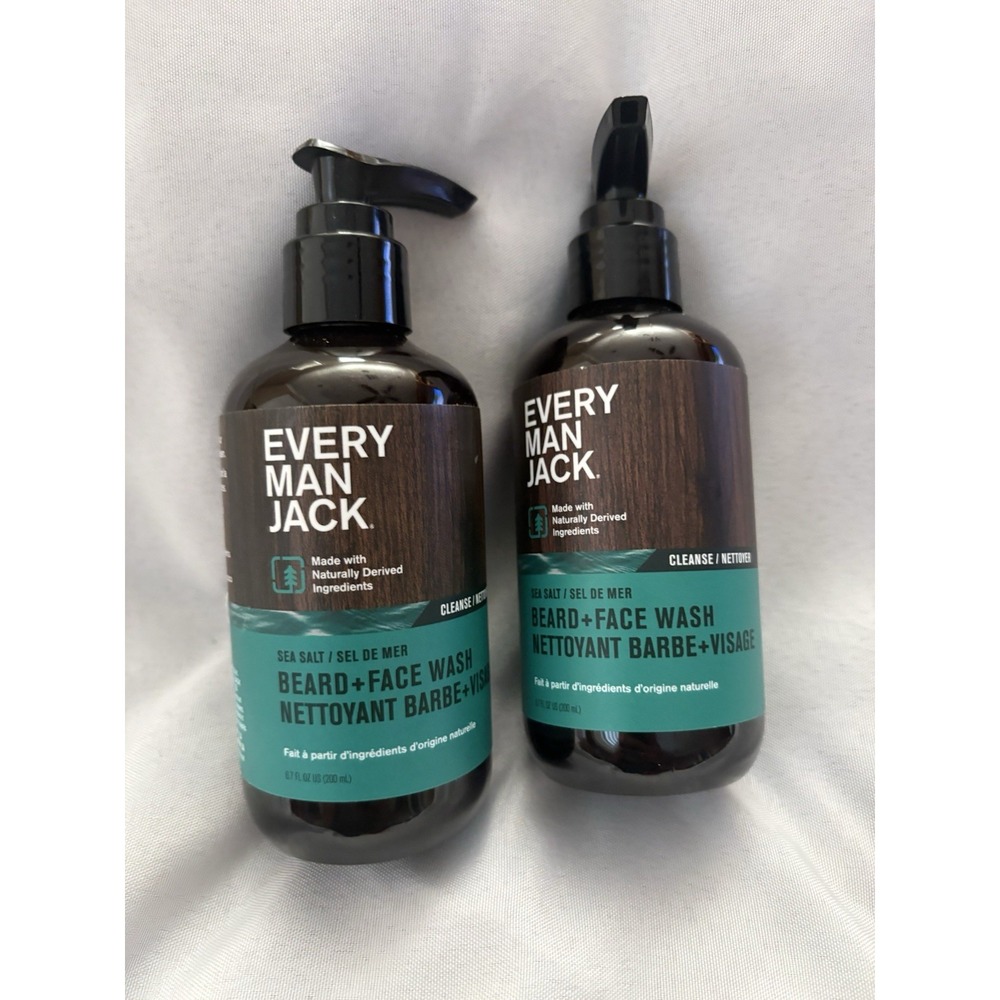 NEW Every Man Jack Beard + Face Wash Sea Salt Scent 6.7Fl Ounce 2 Pack Mens Wash